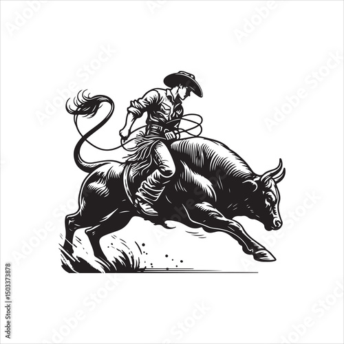Bull Rodeo Showdown – Cowboy Riding a Bucking Bull in Action