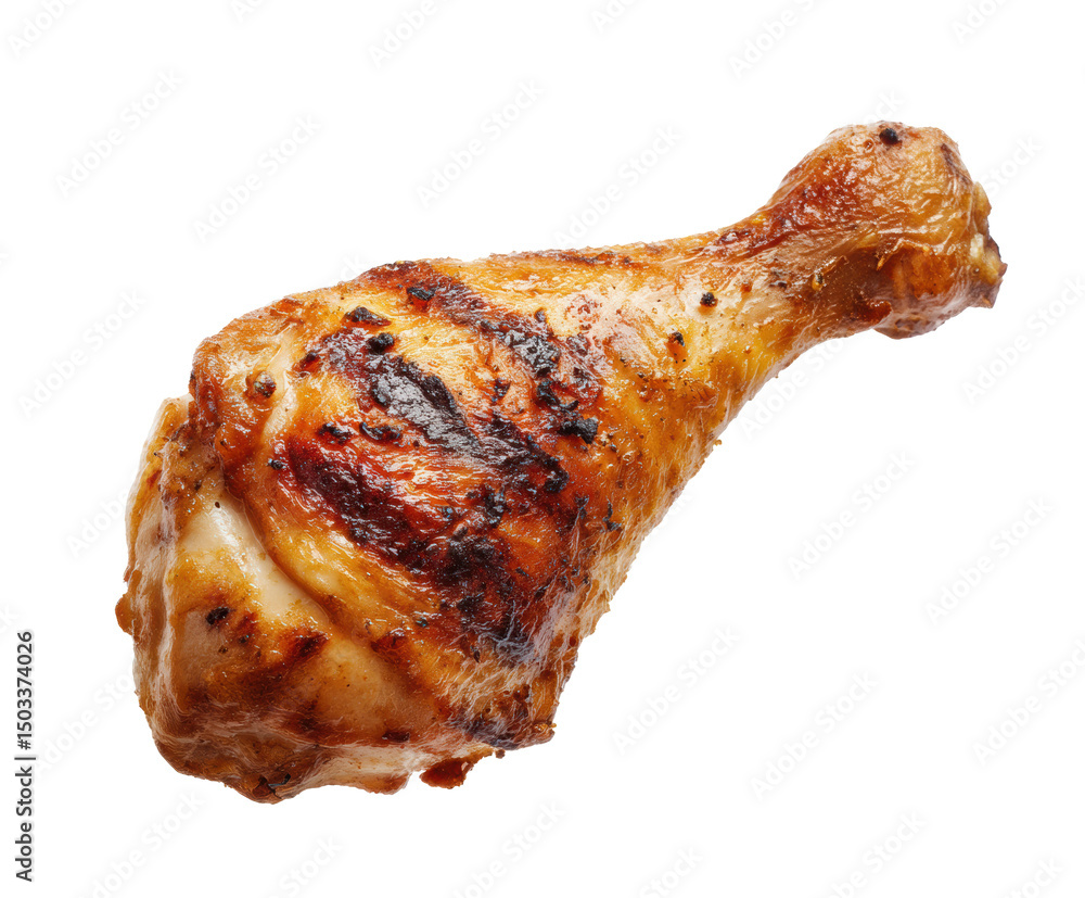 Grilled chicken drumstick ready for a delicious meal on a transparent background, cut out Grilled chicken drumstick ready for a delicious meal on a transparent background, cut out