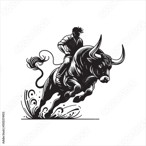 Bull Rodeo Showdown – Cowboy Riding a Bucking Bull in Action