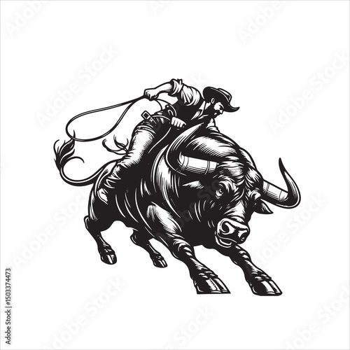 Bull Rodeo Showdown – Cowboy Riding a Bucking Bull in Action