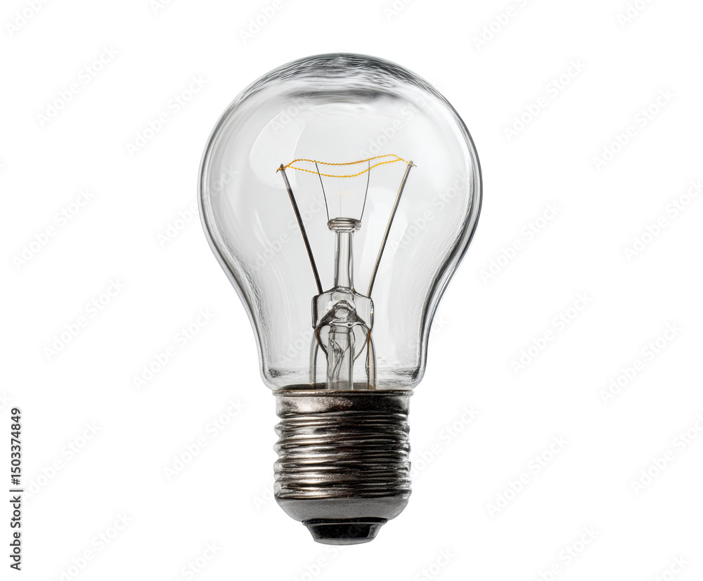 Clear light bulb, exposed filament for design inspiration on a transparent background, cut out Clear light bulb, exposed filament for design inspiration on a transparent background, cut out