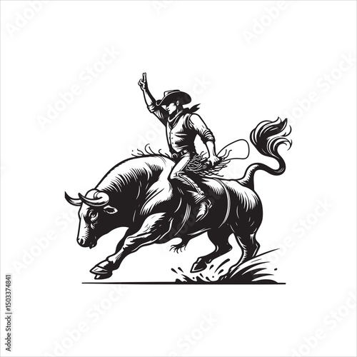 Bull Rodeo Showdown – Cowboy Riding a Bucking Bull in Action