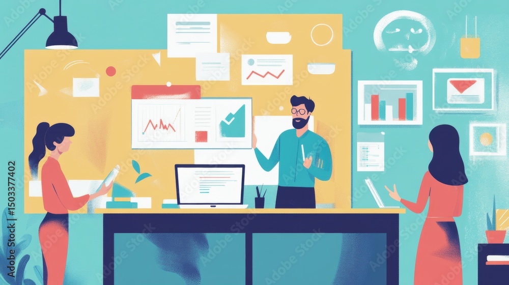 Team Collaboration with Data Visualization in a Modern Office Setting Team Collaboration with Data Visualization in a Modern Office Setting