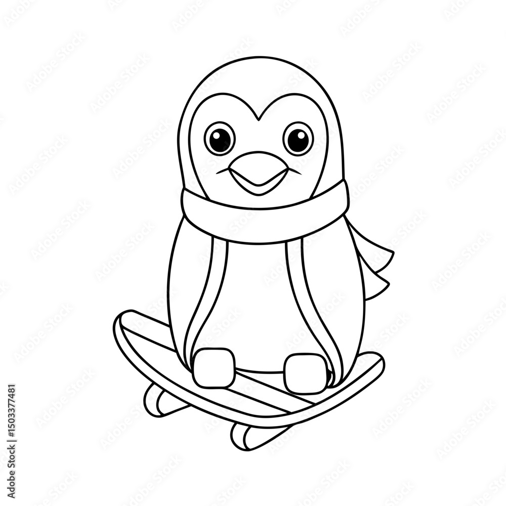 Fototapeta premium Printable Penguin with Sled Coloring Page Vector