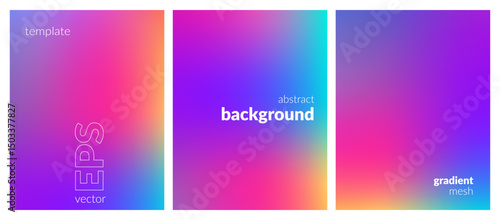 Abstract liquid background set. Gradient mesh. Effect bright color blend. Blurred fluid colorful mix. Modern design template for web covers, ad banners, posters, brochures, flyers. Vector EPS
