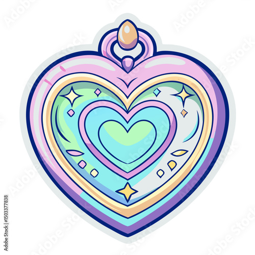 Beautiful heart-shaped locket in pastel colors for stickers and prints to illustrate the princess's world