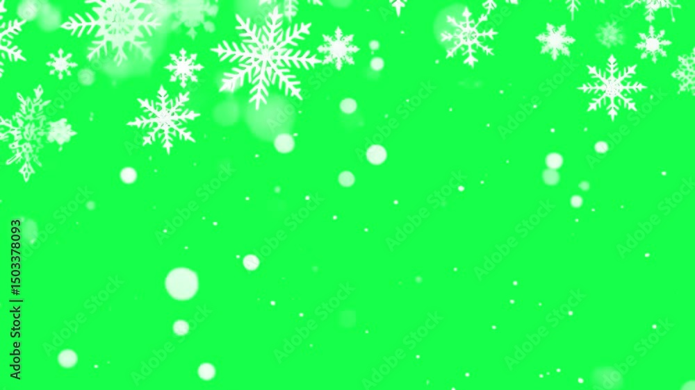 White snowflakes and glowing orbs animation, transparent 4K video, green screen White snowflakes and glowing orbs animation, transparent 4K video, green screen