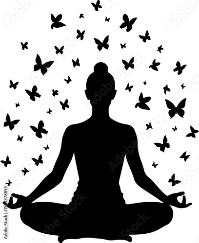 Meditating Figure with Lotus Flower Silhouette vector
