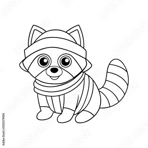 Printable Raccoon with Toboggan Coloring Page Vector