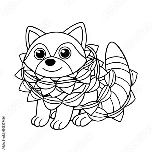 Printable Raccoon Tangled in Tinsel Coloring Page Vector