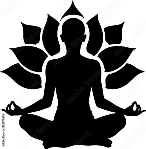 Meditating Figure with Lotus Flower Silhouette vector