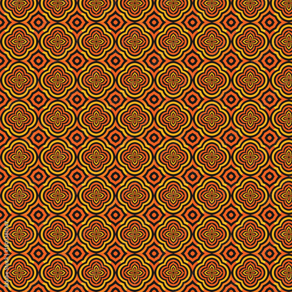 Elegant Geometric Floral Tile Pattern in Gold and Orange Elegant Geometric Floral Tile Pattern in Gold and Orange