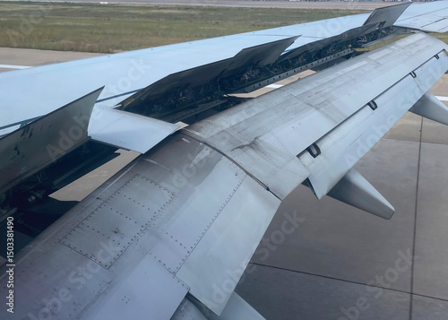 Wing and flaps of a passenger aircraft. Plain Flap, Split Flap, Slotted Flap.