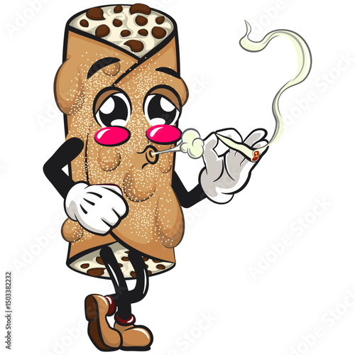 cute cannoli vektor illustration mascot character smoke calmly, work of hand drawn