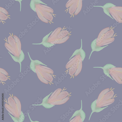 Pink flowers seamless pattern on violet background stock vector illustration for web, for print for bed linen print