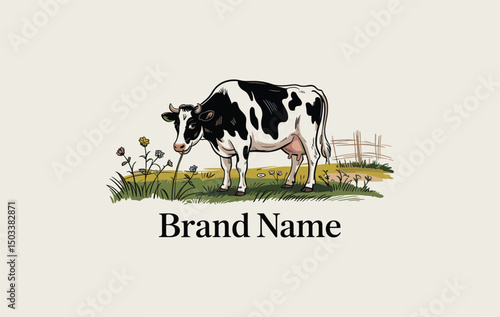 hand drawn dairy farm logo design 