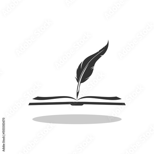 Book and feather icon with shadow