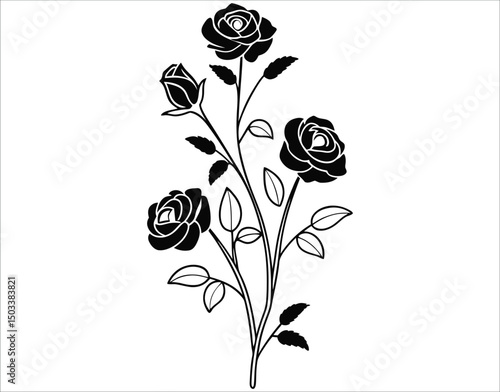 Black Rose Outline Bundle – Vector Stencil Silhouettes