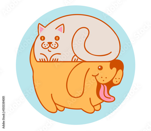 Vector cute illustration of cat and dog. Vector funny emblem for pet shop.