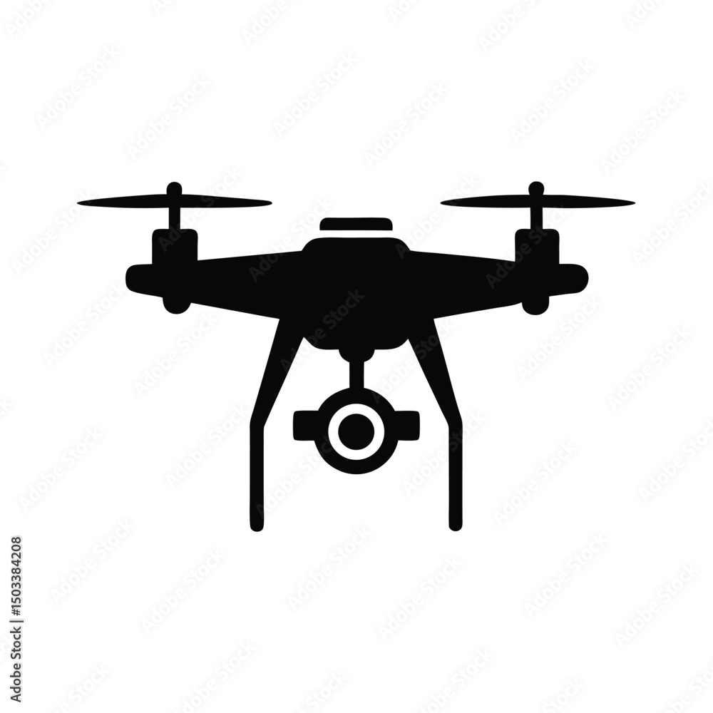 Black silhouette of a modern drone with camera for aerial photography and filming Black silhouette of a modern drone with camera for aerial photography and filming