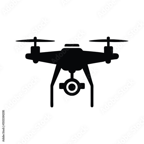 Black silhouette of a modern drone with camera for aerial photography and filming