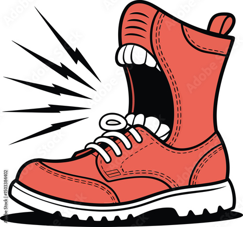 Cartoon illustration of a red boot shouting with a loud and angry voice