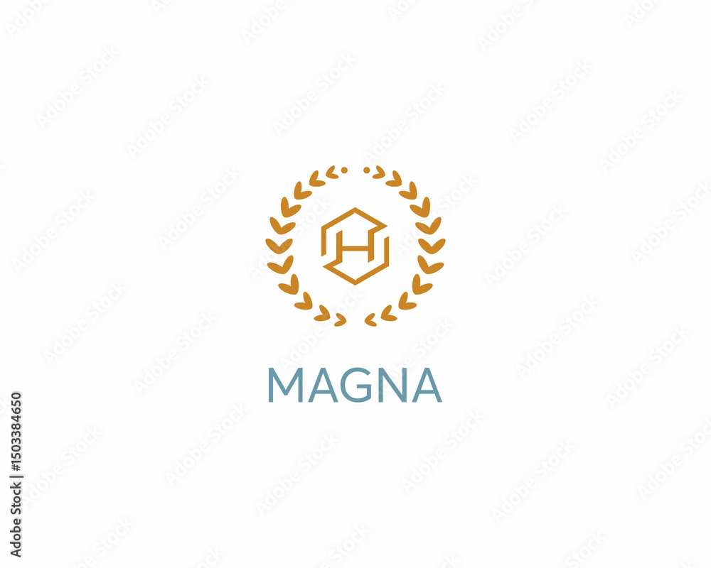 Fototapeta premium Letter H emblem. H monogram logo. Luxury alphabet round wreath frame icon sign. illustration.