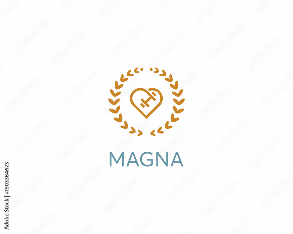 Naklejka premium Heart dumbbell emblem. Linear love medicine logotype. Universal sport fitness gym workout icon. illustration.