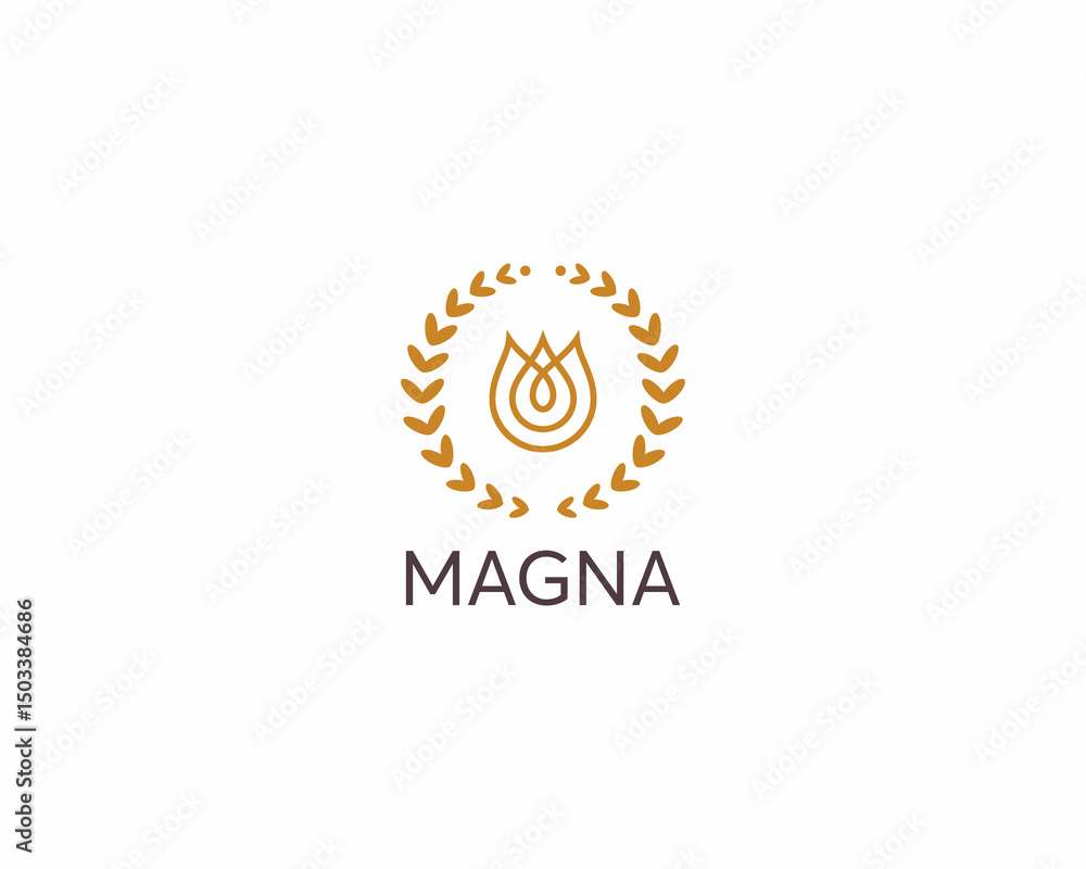 Fototapeta premium Flower emblem. Unusual water drop icon logo. Universal tulip spa cosmetics logotype. illustration.