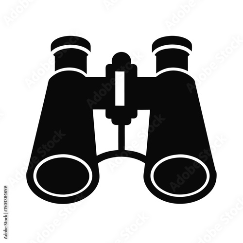 Simple black and white vector illustration of binoculars for observation and discovery