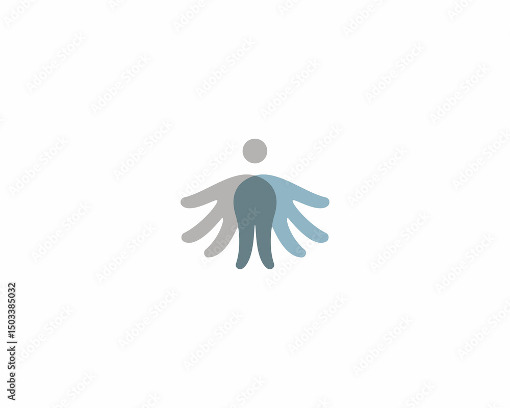 Obraz premium Human from hands icon. Care family support logo. Team cooperation symbol. illustration.