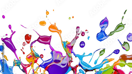 Colorful paint splashing and making a mess on transparent background