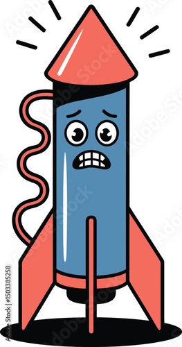 Cartoon rocket illustration depicting nervousness or fear in a cute and playful style