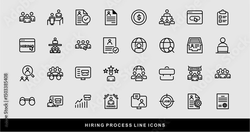Hiring Process Line Icons. Recruitment, Job Application, Interview, Candidate Selection Vector Set
