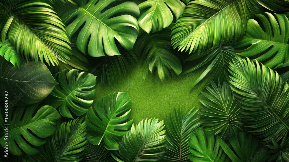 Lush tropical foliage, vibrant green leaves Lush tropical foliage, vibrant green leaves