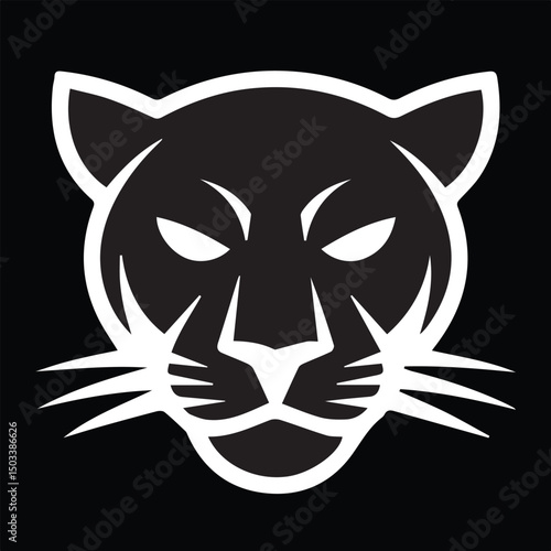 A vector illustration shows a cute cartoon design featuring the black head of a panther, the head of a tiger, and the head of a wolf, all as distinct animal symbols