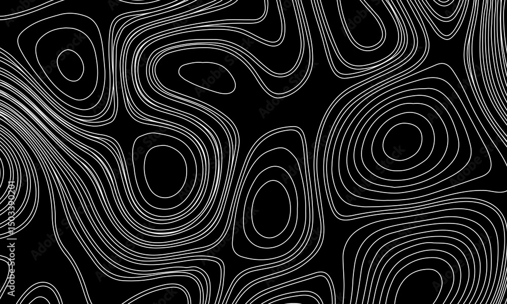Fototapeta premium Topographic Contour Lines on a Black Background, Minimalist Topographic Contour Map on Black.