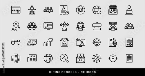 Hiring Process Line Icons. Recruitment, Job Application, Interview, Candidate Selection Vector Set