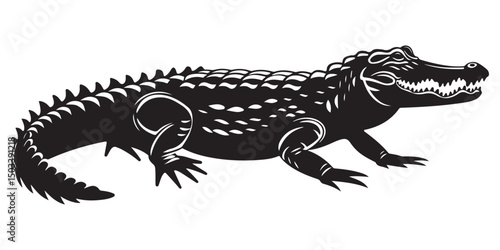 Crocodile silhouette vector illustration, isolated black silhouette of a crocodile, alligator vector illustration