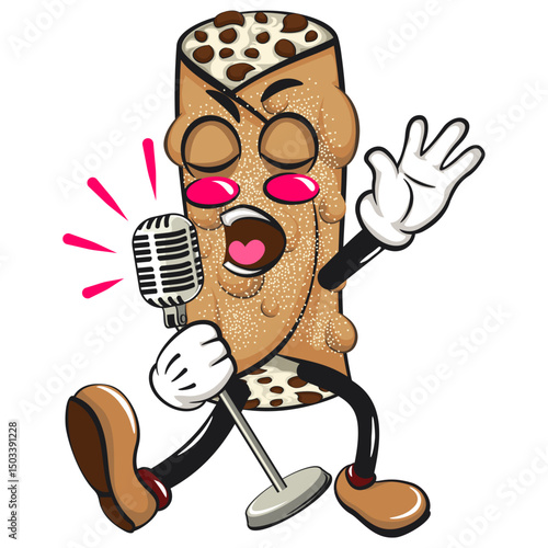 cute cannoli vektor illustration mascot character singing with style, work of hand drawn