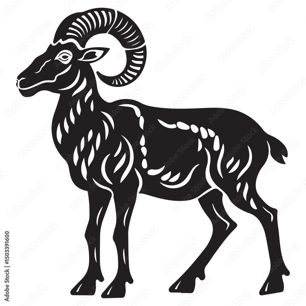 Obraz premium Bighorn sheep silhouette vector, Majestic ram silhouette