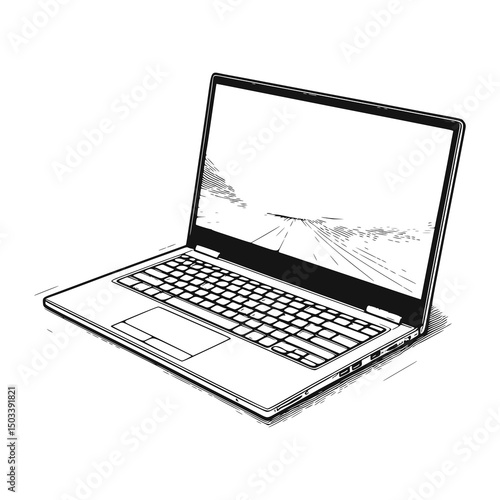 Hand-drawn illustration of a laptop computer.