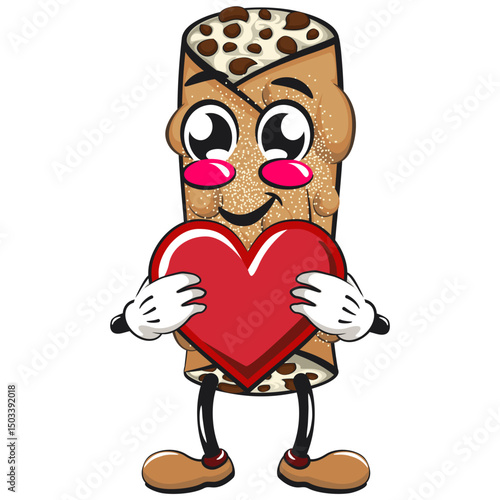 cute cannoli vektor illustration mascot character holding a big heart, work of hand drawn