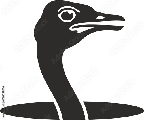 Simple vector illustration of an ostrich emerging from ground isolated on white background