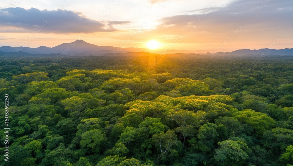 Fototapeta premium Lush tropical forest at sunset