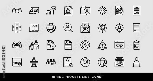 Hiring Process Line Icons. Recruitment, Job Application, Interview, Candidate Selection Vector Set