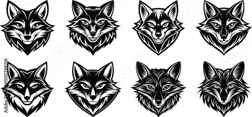 Canvas Print Fox silhouette set - isolated vector images of wild animals