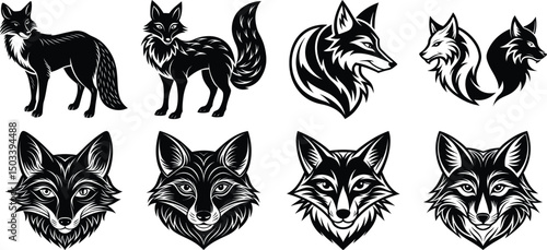 Photography Fox silhouette set - isolated vector images of wild animals