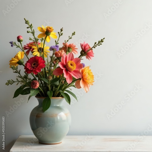 Wallpaper Mural Vibrant wildflowers, rustic vase, summer blooms , mixed, stems, vase Torontodigital.ca