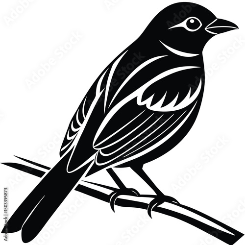 Clean Vector of a Bird Perched in Silhouette